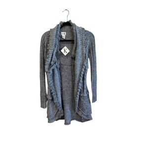 Shana K Gray Knit Cardigan Sweater Rabbit Fur Trim Small S Cozy